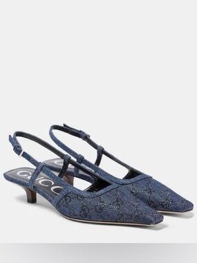 Gucci Denum Crystal GG Slingback